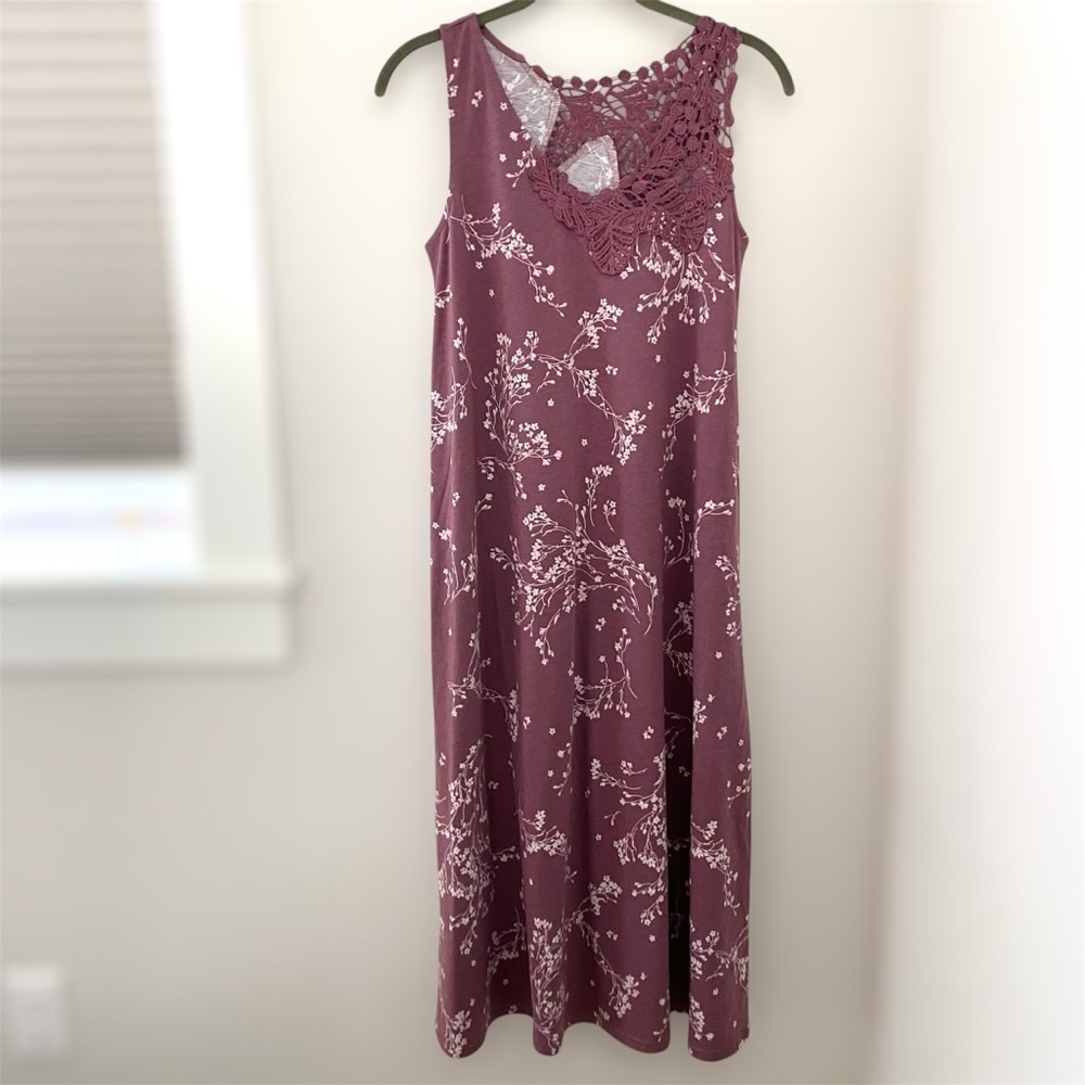 NWOT Garnet Hill Green Cotton Tencel Lace Detail Long Nightgown Sleeveless XS